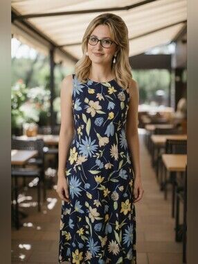 Vintage Express Floral Sleeveless Dress Pullover Ladies Plus Size 16 Career